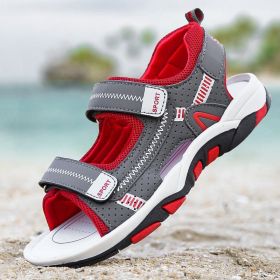 Boys Summer Sports Sandals Kids Fashion Beach Shoes Outdoor Walking Sandal for 5-18 Years Boy 2022 New Student School Shoe Light (Color: Gray Red, size: 38)