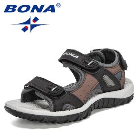 BONA 2021 New Designers Summer Children's Sandals Boy Beach Shoes Soft Bottom Non-slip Kids Sports Sandal Leisure Footwear Comfy (Color: Dark brown black, size: 4)