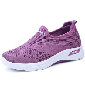 Summer Mesh Women Shoes Breathable Women Sport Shoes Non-slip Sneakers Women Lightweight Slip On Flat Loafers Chaussure Femme (Color: Purple, size: 6)