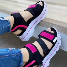 Womens Sandals 2022 Schoolgirl Sports Style Thick Bottom Wedge Heel Ladies Shoes Non-slip Fashion All-match Female Sandals (Color: Black, size: 42)