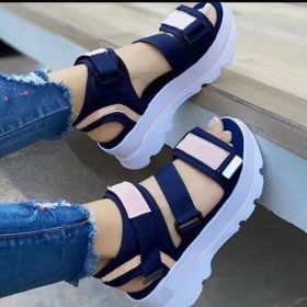 Womens Sandals 2022 Schoolgirl Sports Style Thick Bottom Wedge Heel Ladies Shoes Non-slip Fashion All-match Female Sandals (Color: Blue, size: 43)