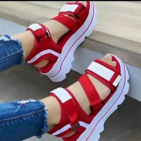 Womens Sandals 2022 Schoolgirl Sports Style Thick Bottom Wedge Heel Ladies Shoes Non-slip Fashion All-match Female Sandals (Color: Red, size: 38)