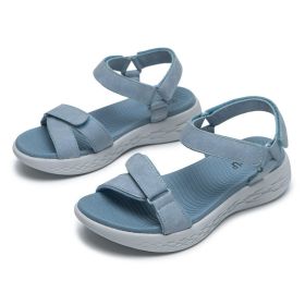 New Sports Style Women's Sandals Non-slip Soft Bottom Light Wedge Ladies Shoes With British Comfortable Outdoor Female Sandals (Color: Blue, size: 37)