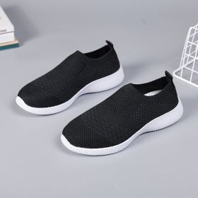 Summer Mesh Women Sock Shoes Breathable Women Sport Shoes Non-slip Sneakers Women Lightweight Slip On Flat Loafers Plus Size 42 (Color: Black White, size: 7)