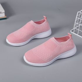 Summer Mesh Women Sock Shoes Breathable Women Sport Shoes Non-slip Sneakers Women Lightweight Slip On Flat Loafers Plus Size 42 (Color: Pink, size: 6)