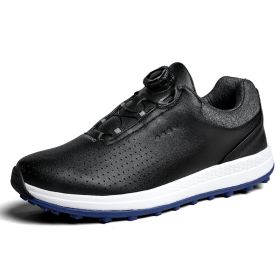 New Men's Golf Shoes Golf Waterproof Anti-slip Shoes Golf Shoes Breathable Sports Shoes Leather Outdoor Sneakers Golf Shoes (Color: Black, size: EUR42(US8.5))