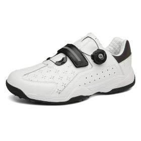 New Style Rotating Buckle Men's Golf Shoes Waterproof Non-slip Golf Training Shoes Outdoor Sports Men's Shoes (Color: White, size: EUR42)