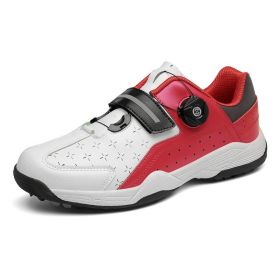 New Style Rotating Buckle Men's Golf Shoes Waterproof Non-slip Golf Training Shoes Outdoor Sports Men's Shoes (Color: White red, size: EUR45)