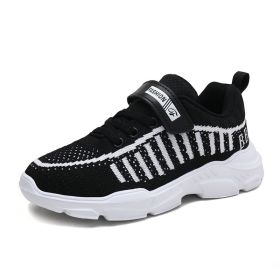 FLARUT Children Shoes Outdoor Sports Shoes Boys Fashion Casual Breathable Fly Weaving Non-slip Kids Soft Velcro Sneakers Size (Color: black boys shoes, size: 1.5)