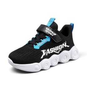 New Children's Flying Mesh Surface Breathable Sports Running Shoes Leisure Fashion Boys' Lightweight Tennis Training Sneakers (Color: Black, size: 38)