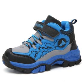 FLARUT Kids Winter Shoes Boys Hiking Shoes Plus Fur Warm Sport Running Shoes Waterproof Non-slip Outdoor Soft Climbing Sneakers (Color: blue winter shoes, size: 12.5)