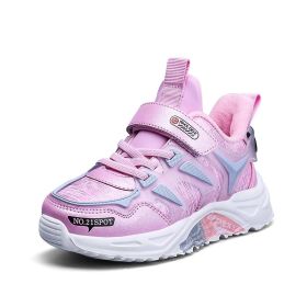 Winter Warm Plush Soft Children's Sneakers Girls Fashion Casual Outdoor Non-slip Running Shoes Girls Flat Tennis Sports Footwear (Color: Pink, size: 38)