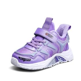 Winter Warm Plush Soft Children's Sneakers Girls Fashion Casual Outdoor Non-slip Running Shoes Girls Flat Tennis Sports Footwear (Color: Purple, size: 29)