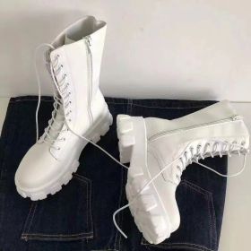 New Mid Calf Boots Women Autumn Winter Fashion Lace-up Zipper Botas Mujer Boots Sports Platform Heel Ladies Shoes (Color: White, size: 35)