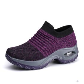 Fashion Casual Shoes Women Knitted Platform Ladies Sneakers Slip on Wedge Loafers Outdoor Sport Shoes For Women Zapatos De Mujer (Color: Purple, size: 8)