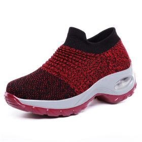 Fashion Casual Shoes Women Knitted Platform Ladies Sneakers Slip on Wedge Loafers Outdoor Sport Shoes For Women Zapatos De Mujer (Color: Red, size: 9)