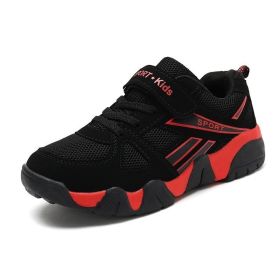 Children Shoes Summer Breathable Kids Shoes Boy Big Size 28-40 Boys Mesh Sneakers Outdoor Sport Running Trainers Net For Girls (Color: Black red, size: 12.5)