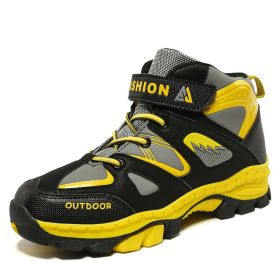 Kids Hiking Shoes Sport Shoes For Boys Teenagers Antiskid Running Shoes Walking Mountain Climbing Footwear Basket Flats Sneakers (Color: yellow, size: 4.5)