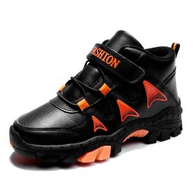 Boys Sneakers Winter Tenis Shoes Kids Leather Shoes Fashion Outdoor Kids Running Shoes Comfortable Children Sport Shoe Boots (Color: Black orange, size: 38)