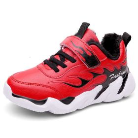 Winter Kids Sneakers Children Waterproof Leather Sport Shoes Soft Plush Warm School Trainers Tenis Infantil Boys Basket Footwear (Color: red size 29-39, size: 1)