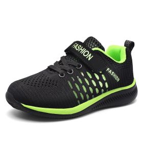 Boys Sneakers Big Children Shoes Lightweight Outdoor Kids Sport Running Shoes Hollow Sole Tenis Infantil Antislip Soft Gym Shoes (Color: black green shoes, size: 1.5)