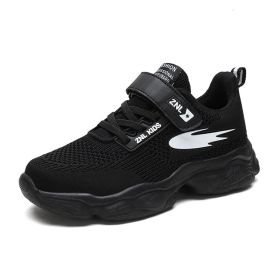 New Children Sneakers Velcro Mesh Casual Sport Shoes Boys Basket Shoes Breathable Non-slip Trend Style Kids School Running Shoes (Color: black boys shoes, size: 11.5)