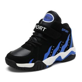 Waterproof Kids Sport Shoes High Top Boys Basketball Shoes Spring Autumn Leather Running Shoes Non-slip Sneakers Tenis Infantil (Color: Blue Kids Shoes, size: 1)