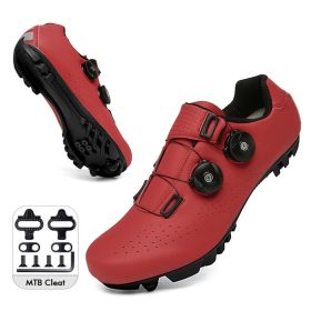 Mountain Cycling Shoes MTB Men Sports Road Bike Shoes Self-Locking SPD Cleat Bicycle Footwear Racing Women Speed Cycling Sneaker (Color: red mtb cleat, size: 43)