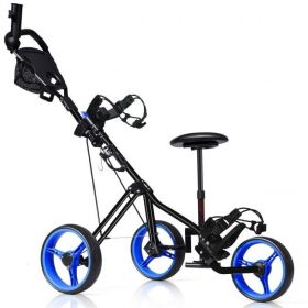 Outdoor Recreation Games 3 Wheels Foldable Push Pull Golf Trolley (Color: Navy, Type: Golf Cart Trolley)