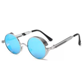 Classic Gothic Steampunk Sunglasses Luxury Brand Designer High Quality Men and Women Retro Round Metal Frame Sunglasses UV400 (Frame Color: Glasses, Lenses Color: COLOR-11)