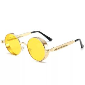 Classic Gothic Steampunk Sunglasses Luxury Brand Designer High Quality Men and Women Retro Round Metal Frame Sunglasses UV400 (Frame Color: Glasses, Lenses Color: COLOR-12)