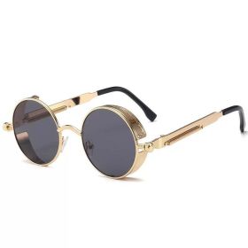 Classic Gothic Steampunk Sunglasses Luxury Brand Designer High Quality Men and Women Retro Round Metal Frame Sunglasses UV400 (Frame Color: Glasses, Lenses Color: COLOR-2)