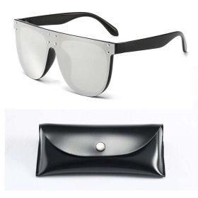 Silver Mirror womens sunglasses brand designer Vintage Sun Glasses Men Luxury Oversized Square Shades UV400 Glam Big Eyewear (Frame Color: As Picture, Lenses Color: black silver W box)