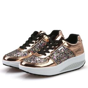 Women Casual Glitter Shoes Mesh Flat Shoes Ladies Sequin Vulcanized Shoes Lace Up Sneakers Outdoor Sport Running Shoes 2022 (Color: Gold, Shoe Size: 39)