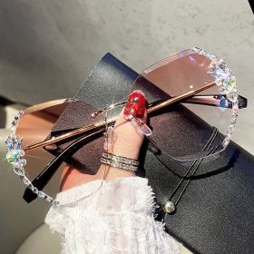 2023 Luxury Brand Design Vintage Rimless Rhinestone Sunglasses Women Men Fashion Gradient Lens Sun Glasses Shades (Frame Color: As Picture, Lenses Color: 01 Gradient Pink)