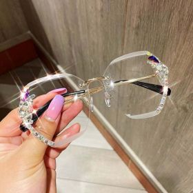 2023 Luxury Brand Design Vintage Rimless Rhinestone Sunglasses Women Men Fashion Gradient Lens Sun Glasses Shades (Frame Color: As Picture, Lenses Color: 04 Trans)