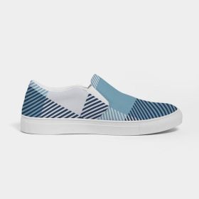 Men's Athletic Sneakers, Blue Plaid Low Top Slip-On Canvas Sports Shoes - 01EPZQ (Color: Blue, size: 12.5)