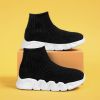 Spring and autumn new children's thick soled knitted vamp flying woven high top socks shoes breathable comfortable light outdoor leisure sports shoes