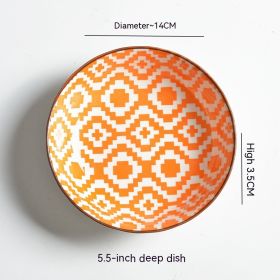 Underglaze Round Plate Ceramic Household Creative Seasoning Saucer Dish (Option: Orange Totem)