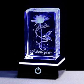 Crystal Laser Carved Rose Crystal Crafts Ornaments (Option: Note Rose-Plus Square Black LED Light)