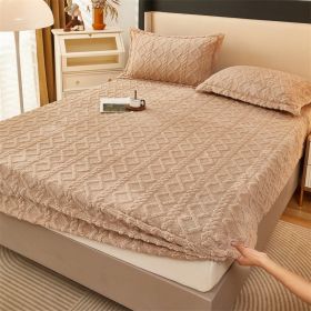 Winter Thermal Flannel Coral Fleece Fitted Sheet Fleece-lined Non-slip Bedspread (Option: Light Camel-150cm200cm)